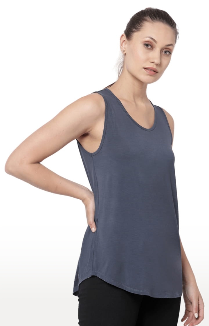 YOONOY | Women's Grey Cotton Blend Solid Activewear Tank Tops 3