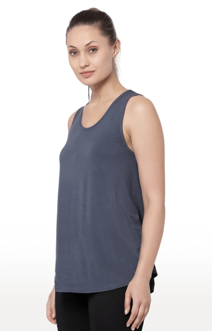 YOONOY | Women's Grey Cotton Blend Solid Activewear Tank Tops 2