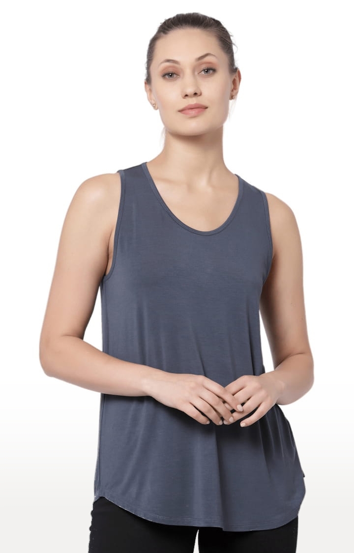 YOONOY | Women's Grey Cotton Blend Solid Activewear Tank Tops 0