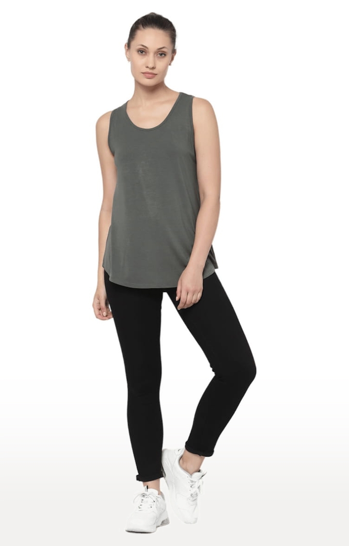 YOONOY | Women's Olive Green Cotton Blend Solid Activewear Tank Tops 2
