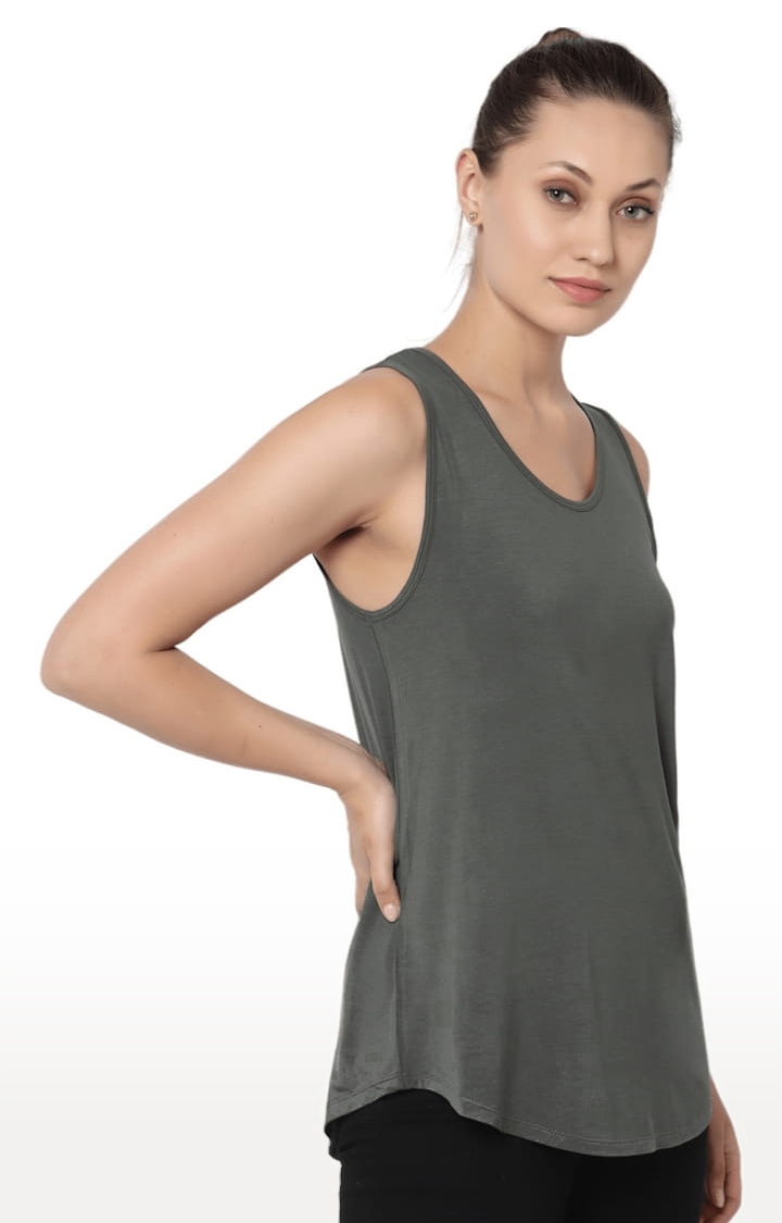 YOONOY | Women's Olive Green Cotton Blend Solid Activewear Tank Tops 3