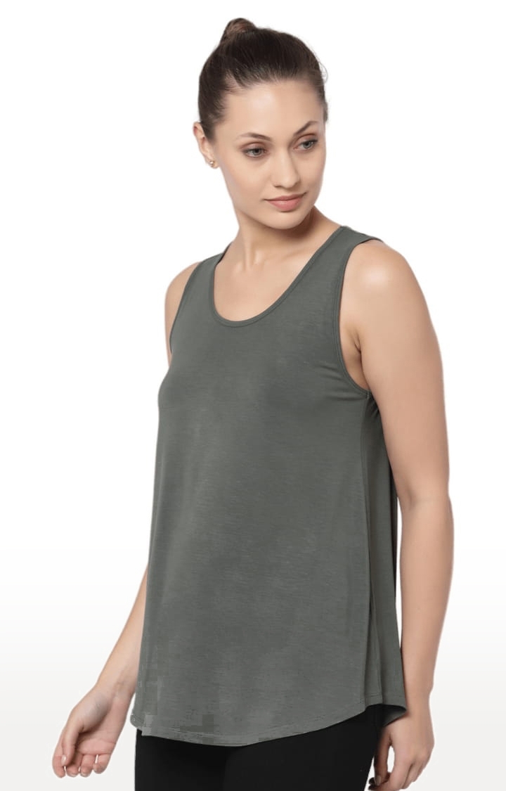 YOONOY | Women's Olive Green Cotton Blend Solid Activewear Tank Tops 0