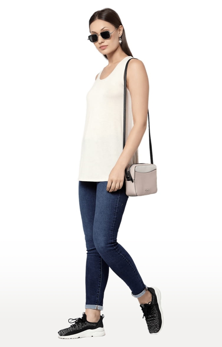 YOONOY | Women's Beige Cotton Blend Solid Activewear Tank Tops 1