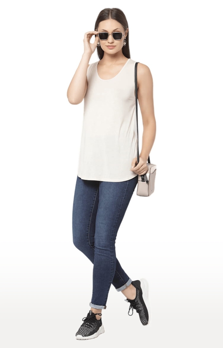 YOONOY | Women's Beige Cotton Blend Solid Activewear Tank Tops 2