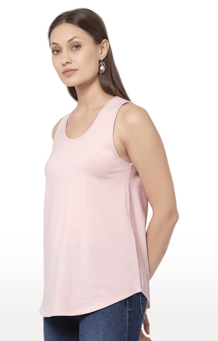 YOONOY | Women's Pink Cotton Blend Solid Activewear Tank Tops 2
