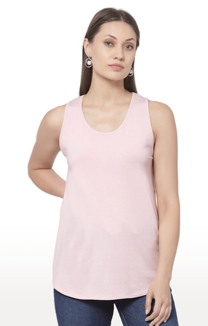 YOONOY | Women's Pink Cotton Blend Solid Activewear Tank Tops 0
