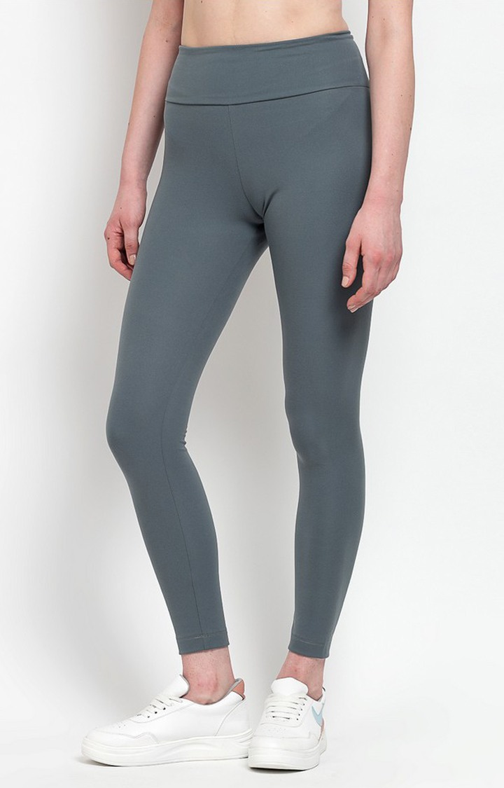 Women's Green Polyester Solid Jegging