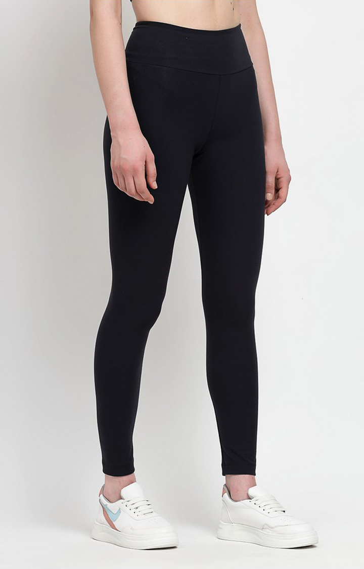 Women's Navy Polyester Solid Jegging