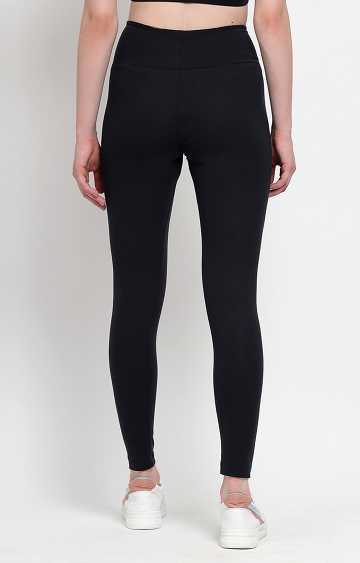 Women's Navy Polyester Solid Jegging