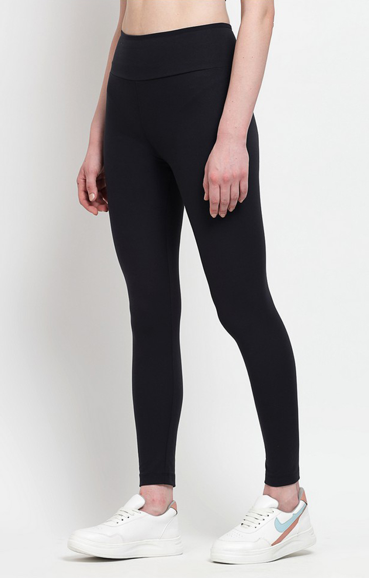Women's Navy Polyester Solid Jegging