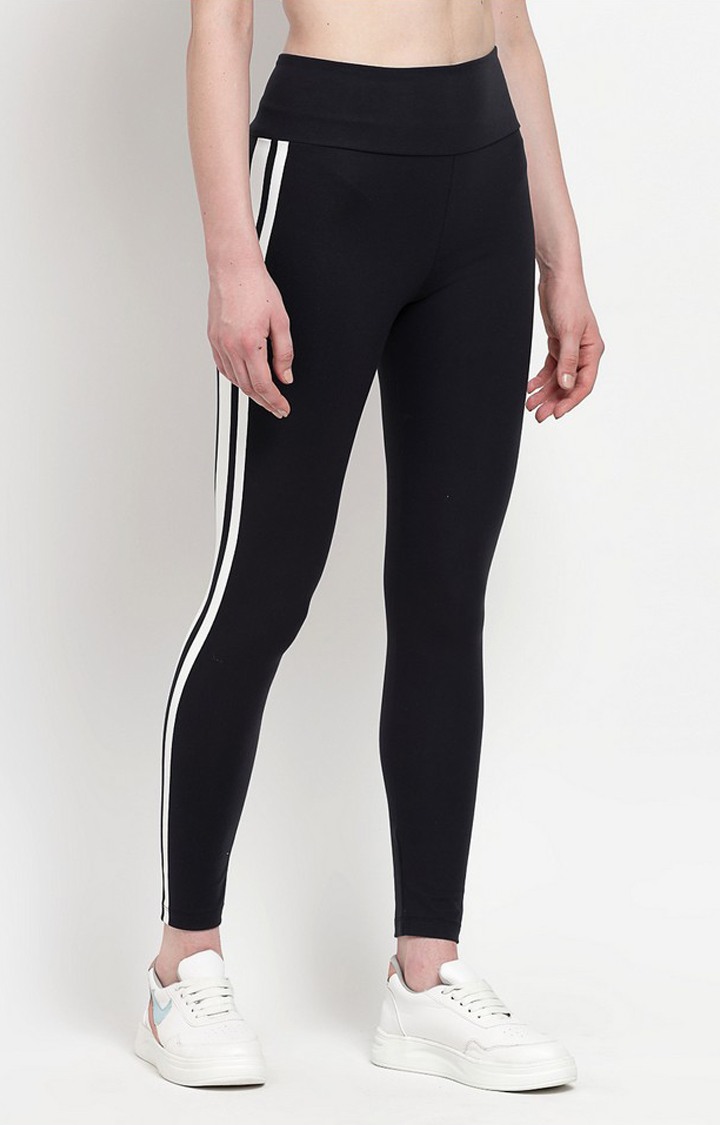 Women's Navy Polyester Striped Jegging