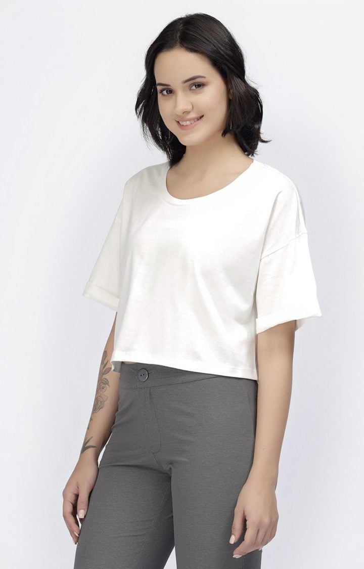 Women's White Knit  Crop Top