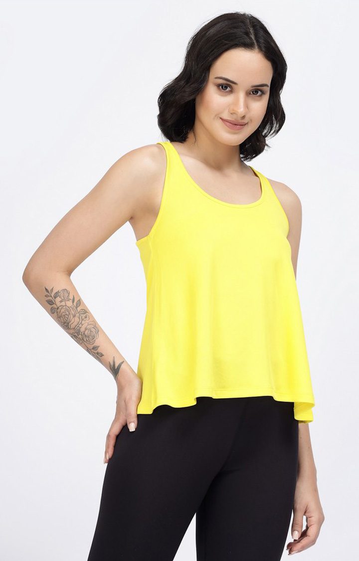 Women s Yellow Knit Activewear Tank Tops YOONOY