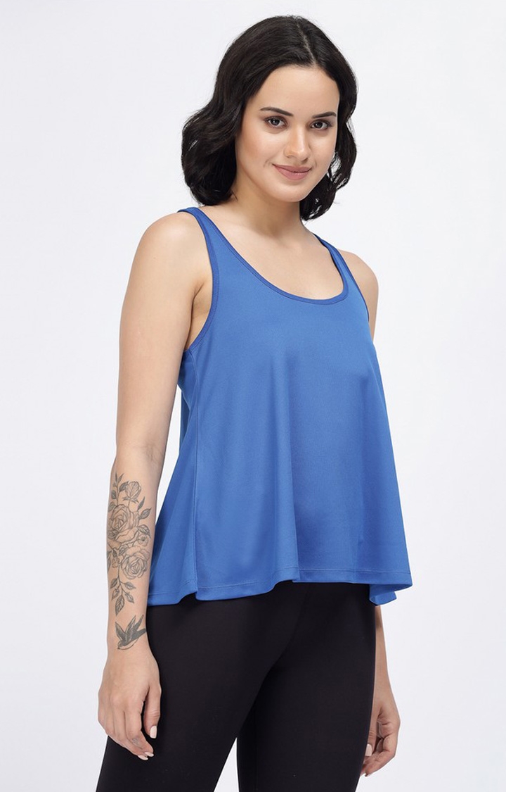 Women's Blue Knit Activewear Tank Tops