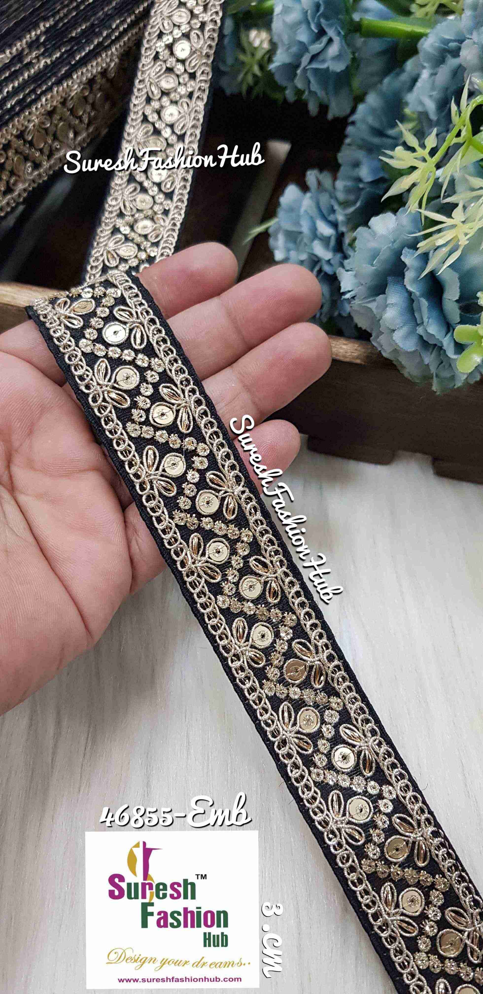 Golden Sequin With Zari Splendor Black Borders Laces