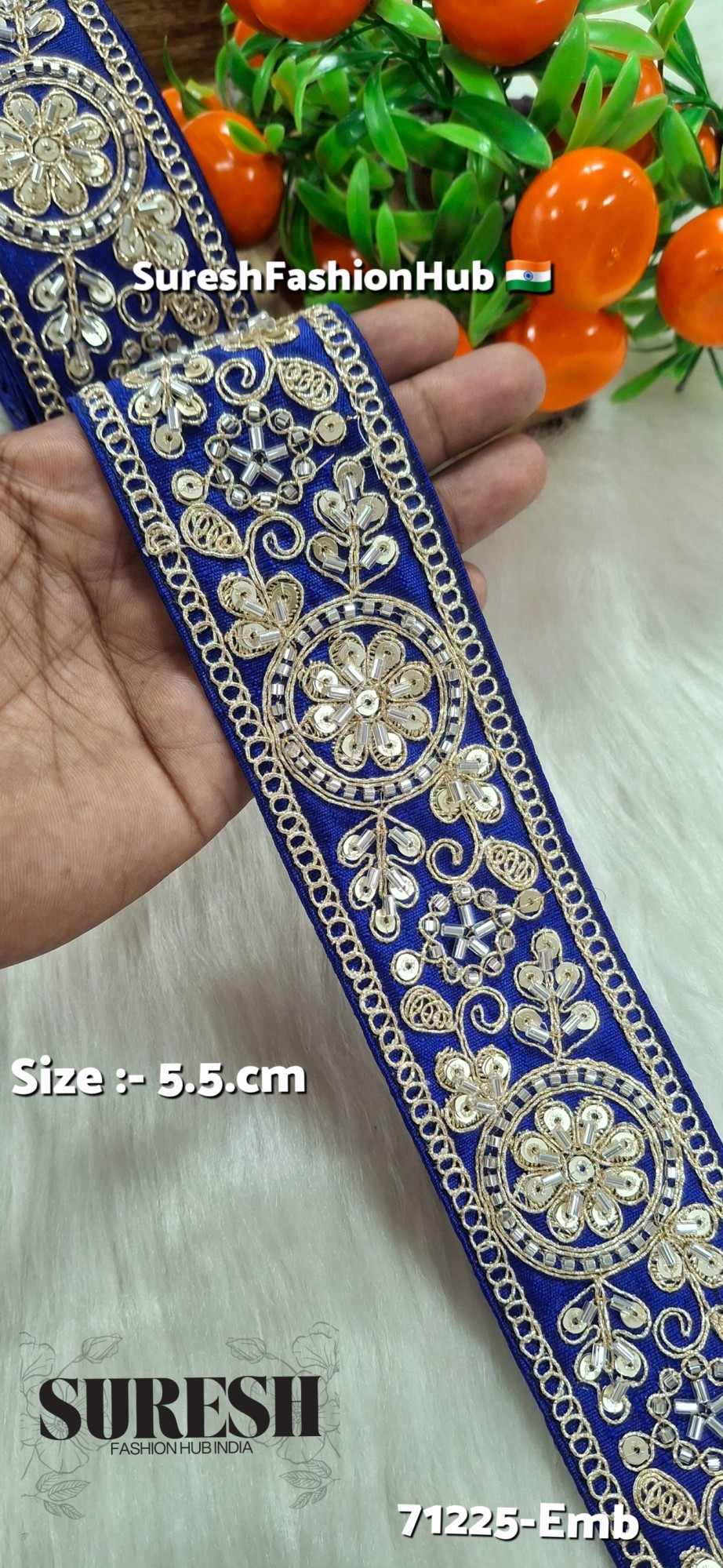 Royal Blue Floral Cutdana Bead Embroidery Lace – Design No. 71225-Emb