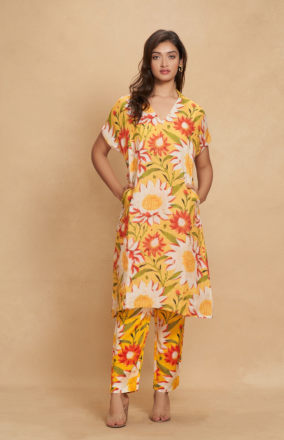 Yellow Printed Straight Pants