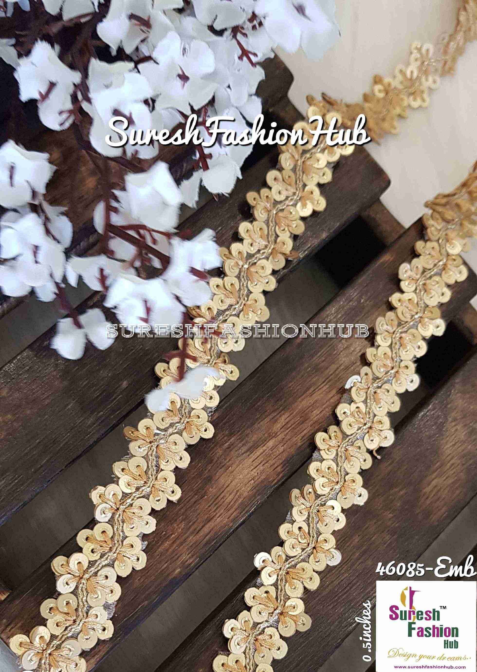 Sequence Golden Thread Embroidered Leaves Designer Trim