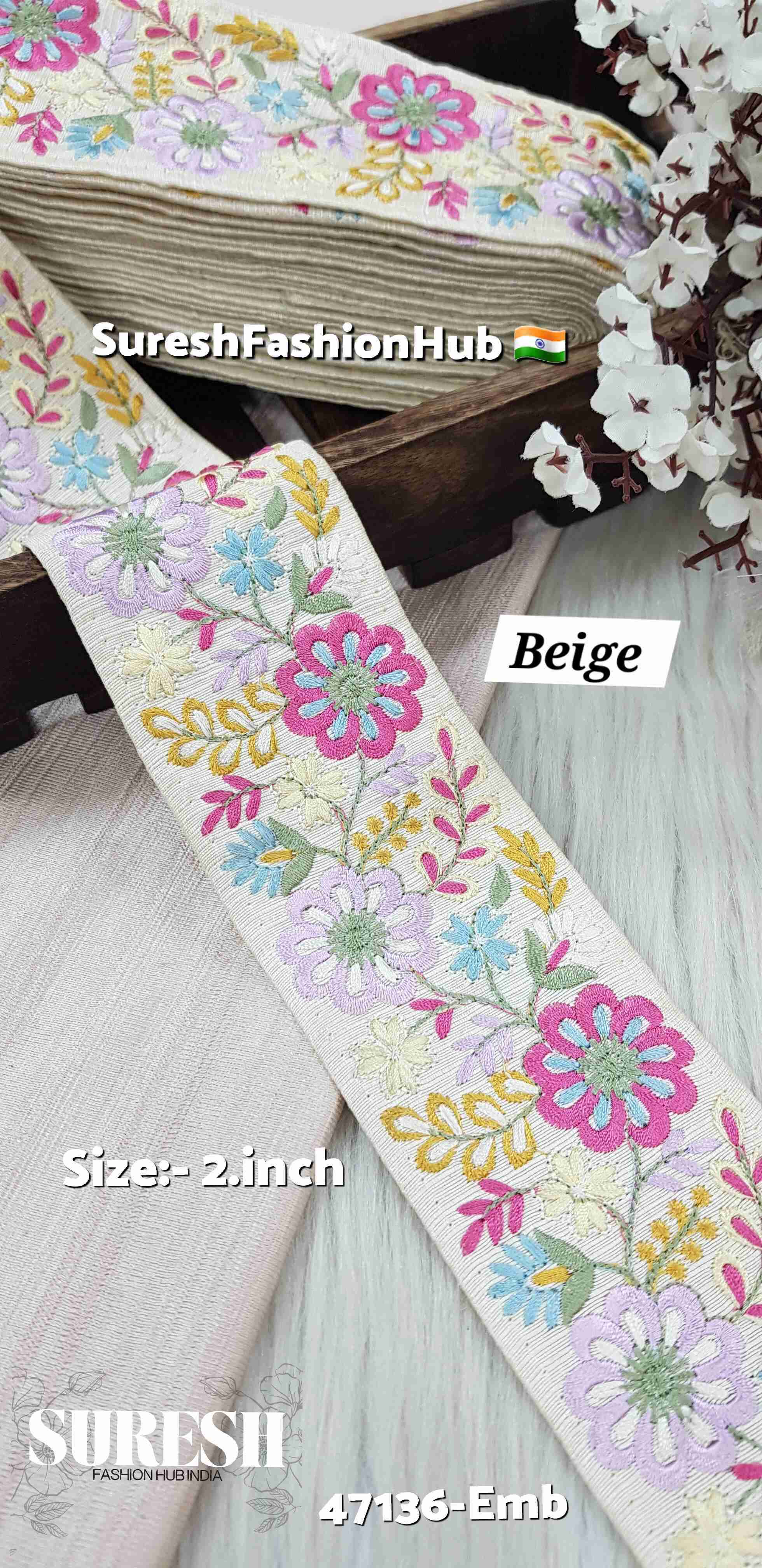 Beige Multi-Thread Floral Border