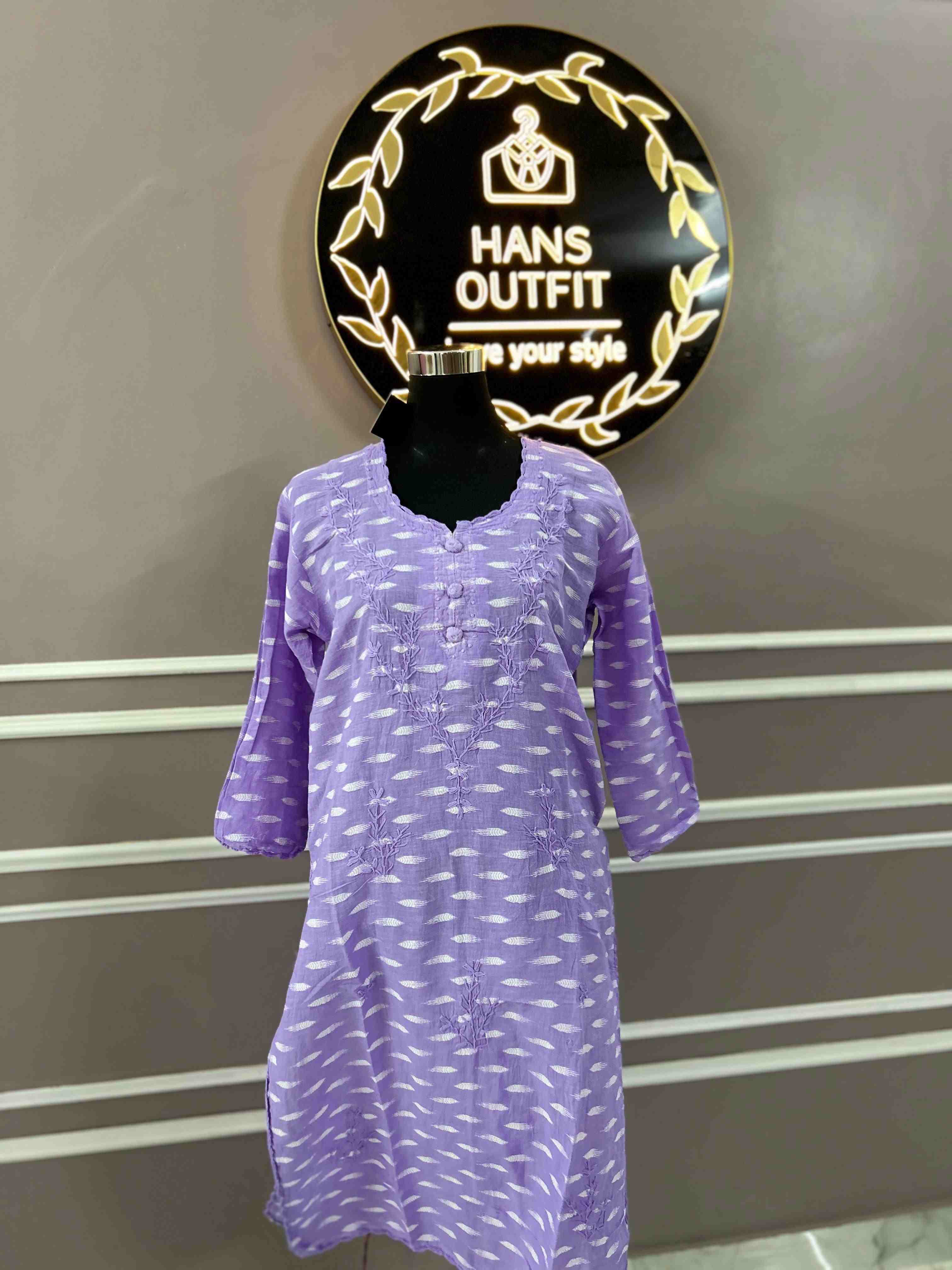 Purple Lucknowi chickenkari cotton  kurta