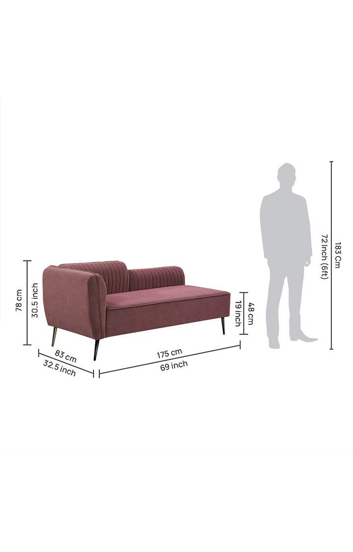 neudot Diva LHS Sofa Chaise Lounger with Black Legs for Living Room|Bedroom|2 Person Sofa|Diwan|Premium Fabric | Solid Wood Frame|2 Seater (Colour : Ceramic Pink (DIY))