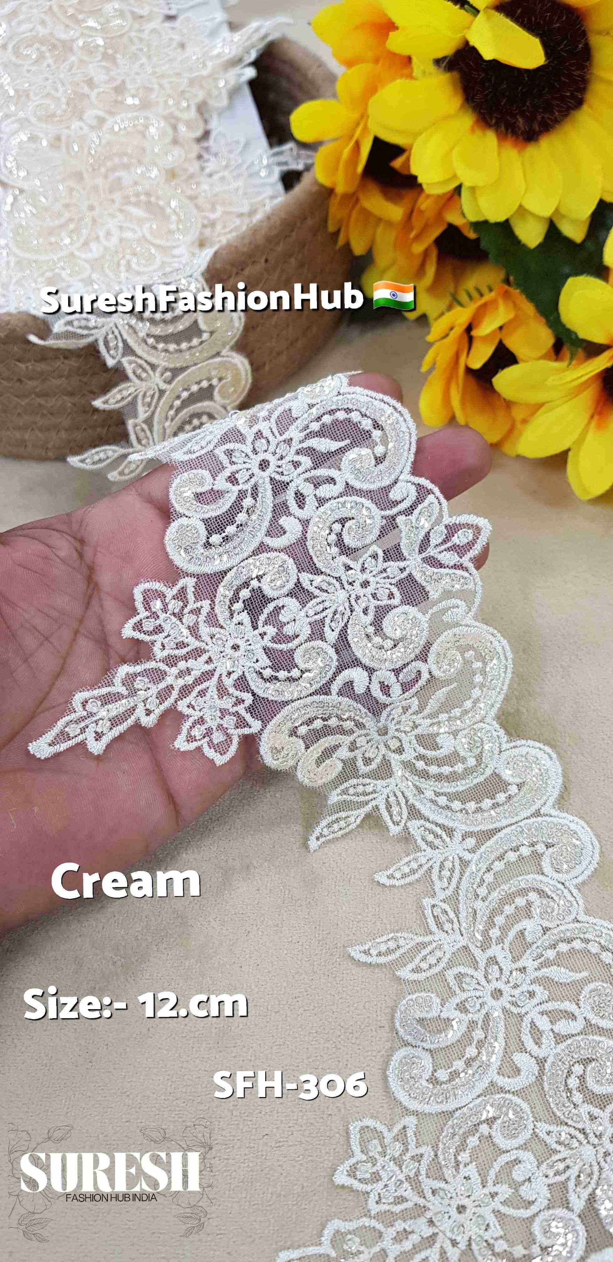Cream Cutwork Bridal Embroidery Net Lace