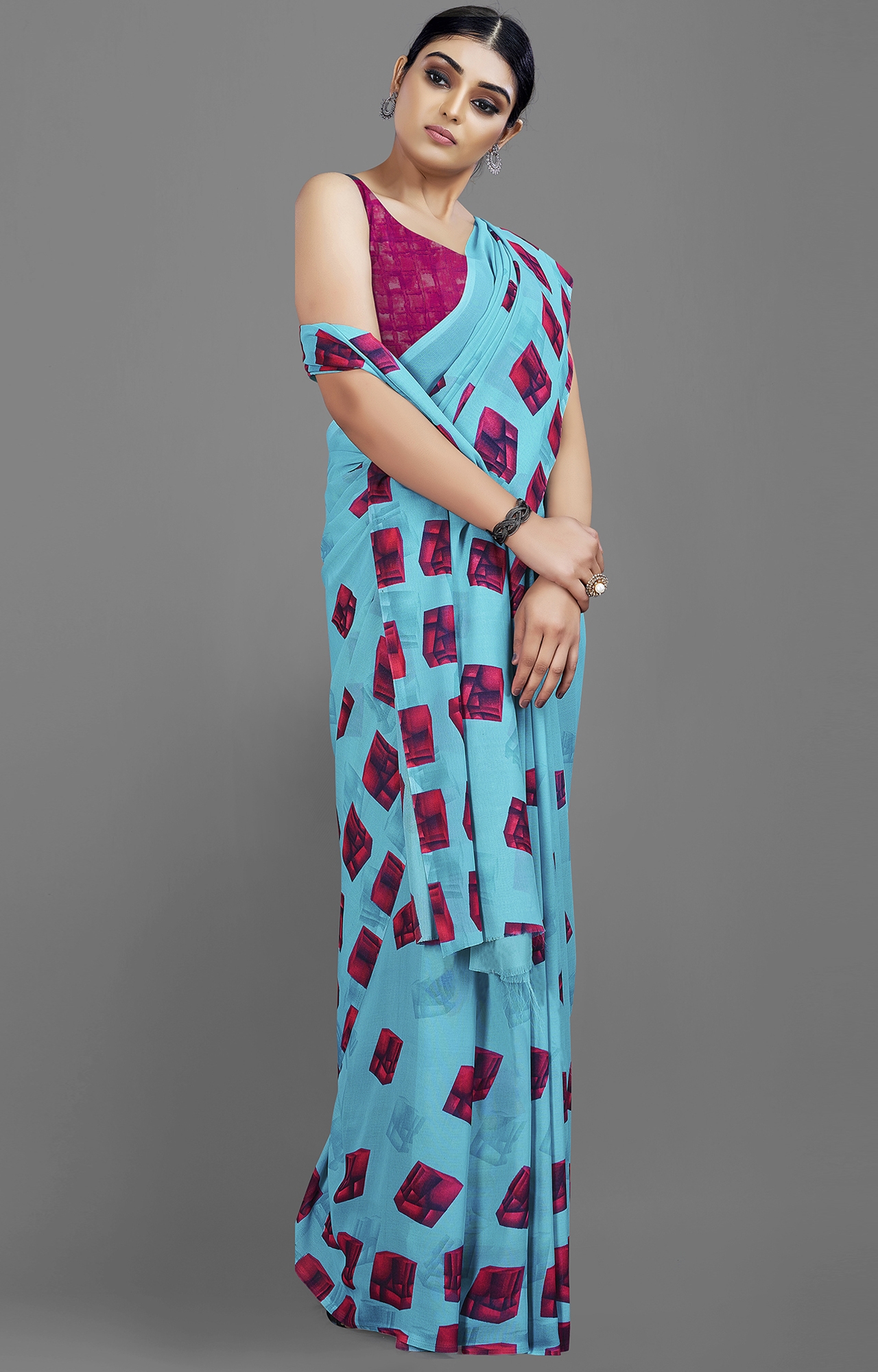 Blue Cotton Geometric Printed Saree Set Design by BANANA Labs at Pernia's  Pop Up Shop 2024