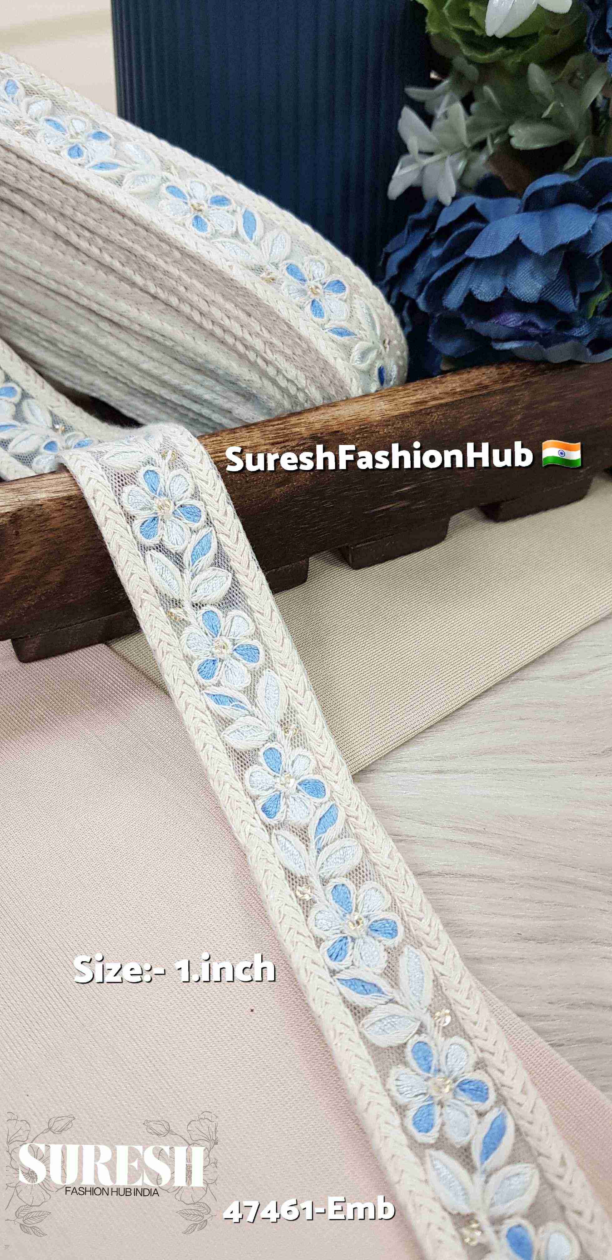  Blue & Light Blue Floral Net Lace