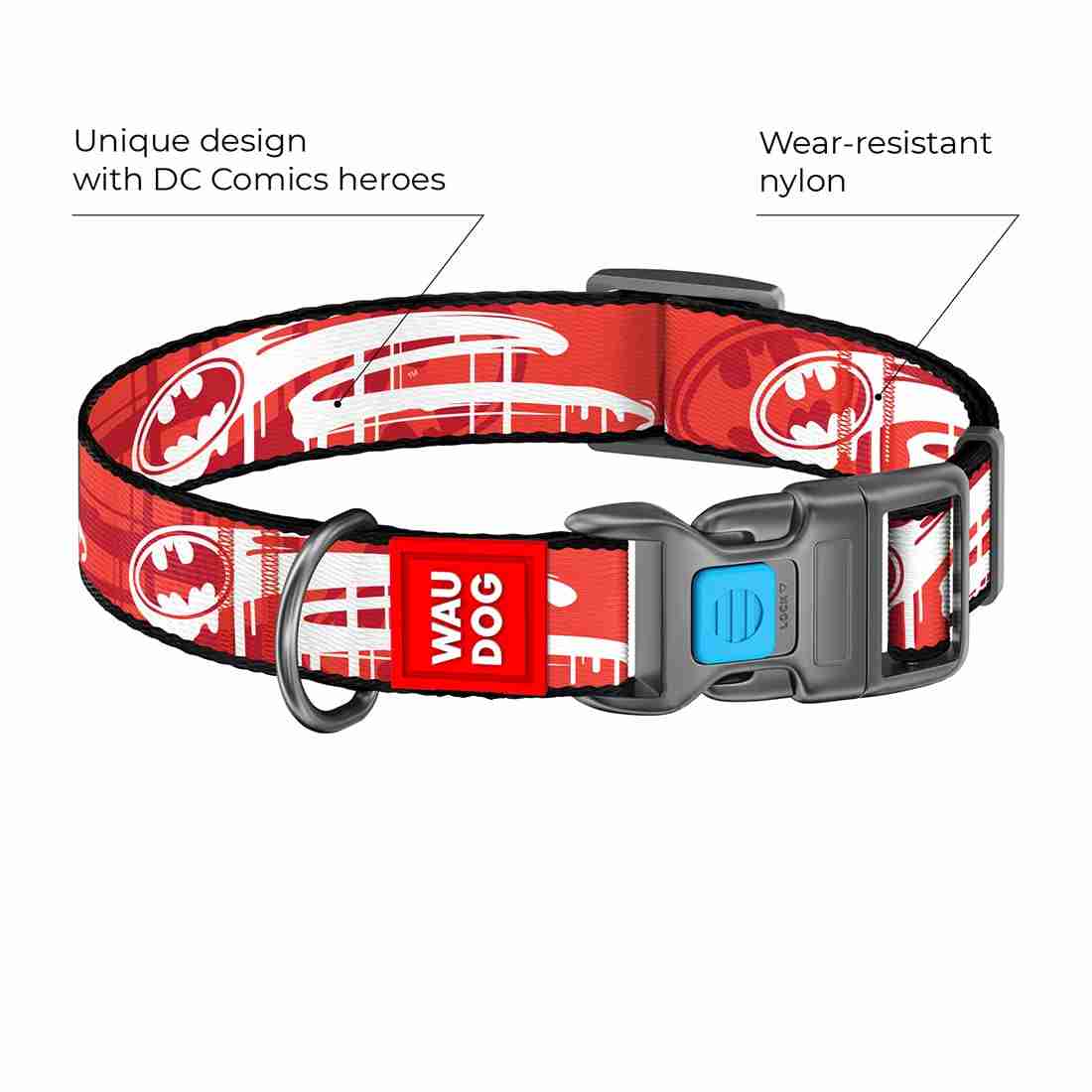 WAUDOG Nylon dog Collar With QR Passport Batman Logo For Dogs