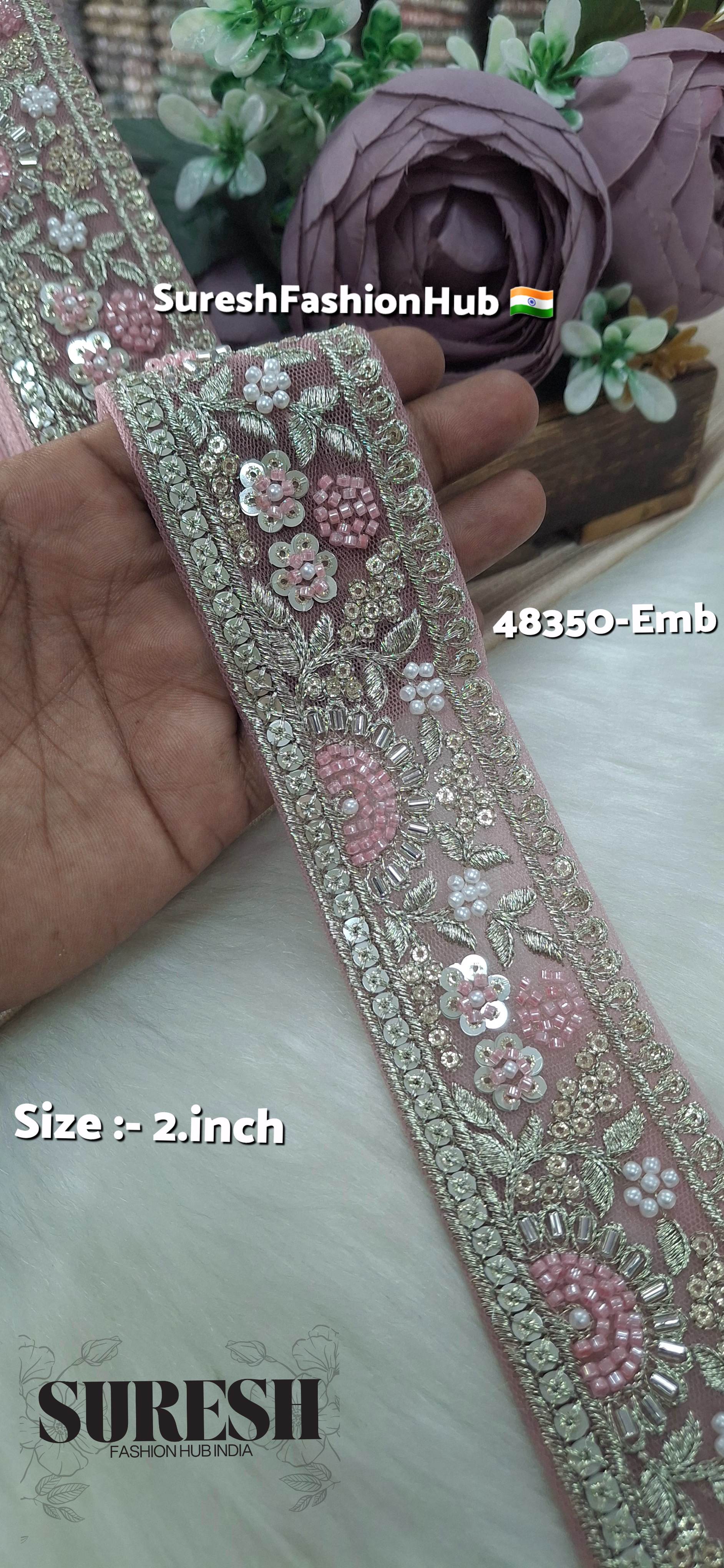 Pink PearlGlow Floral Net Embroidered Lace