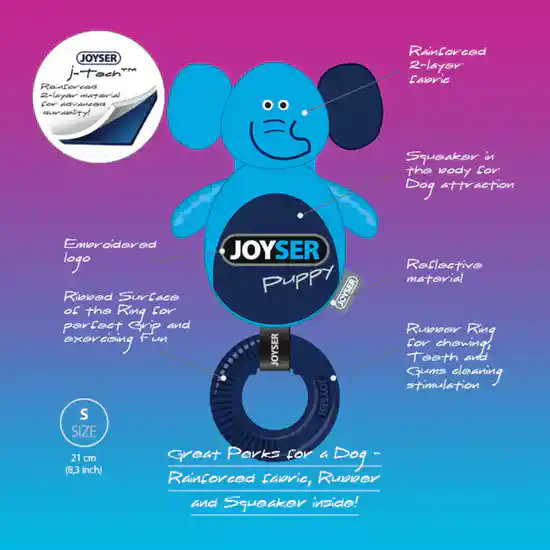 Joyser Puppy Elephant with Ring Dog Toy, Dark Blue