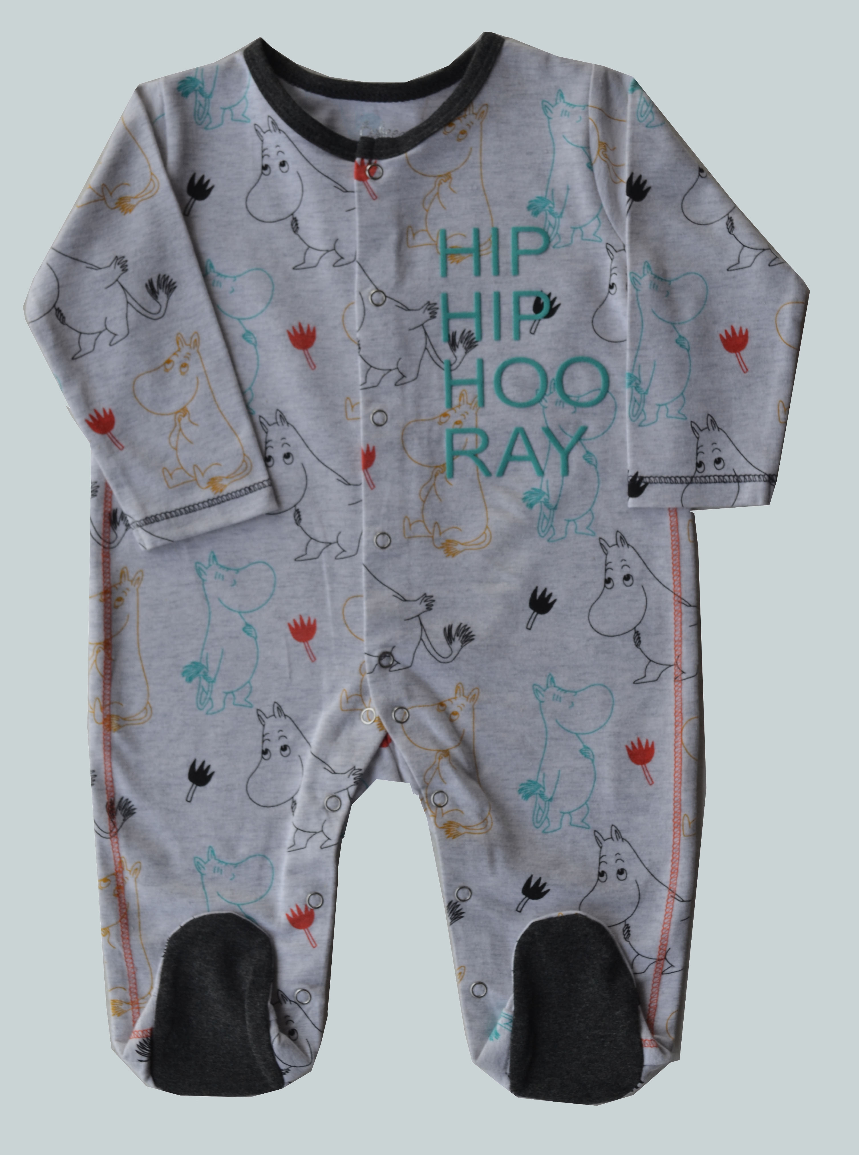 Grey Romper/Sleeper with Feet with Hippo Print