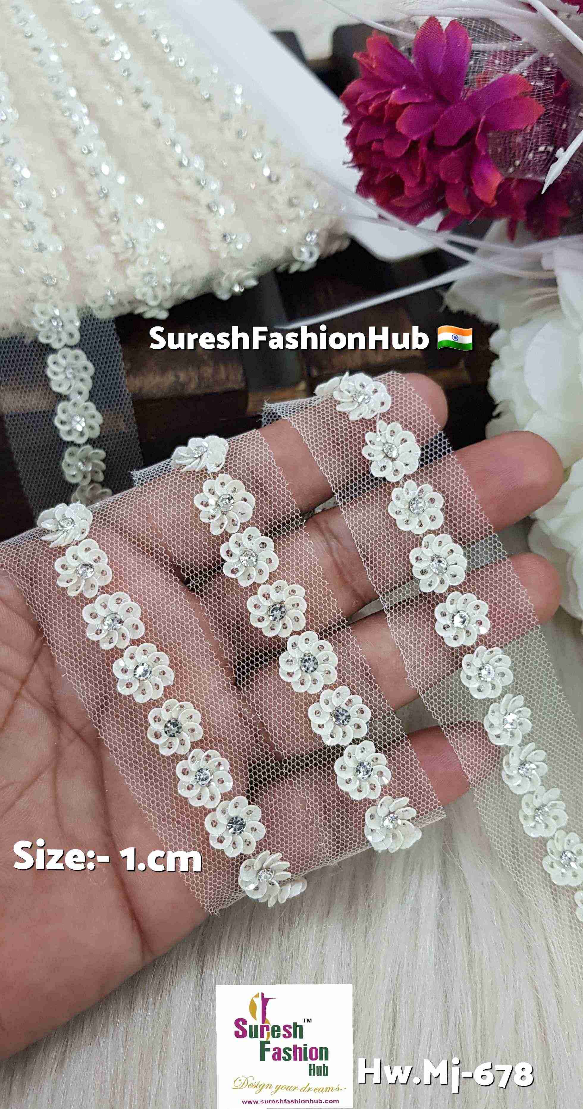 Sequins & Diamond Flower Handmade Net Lace