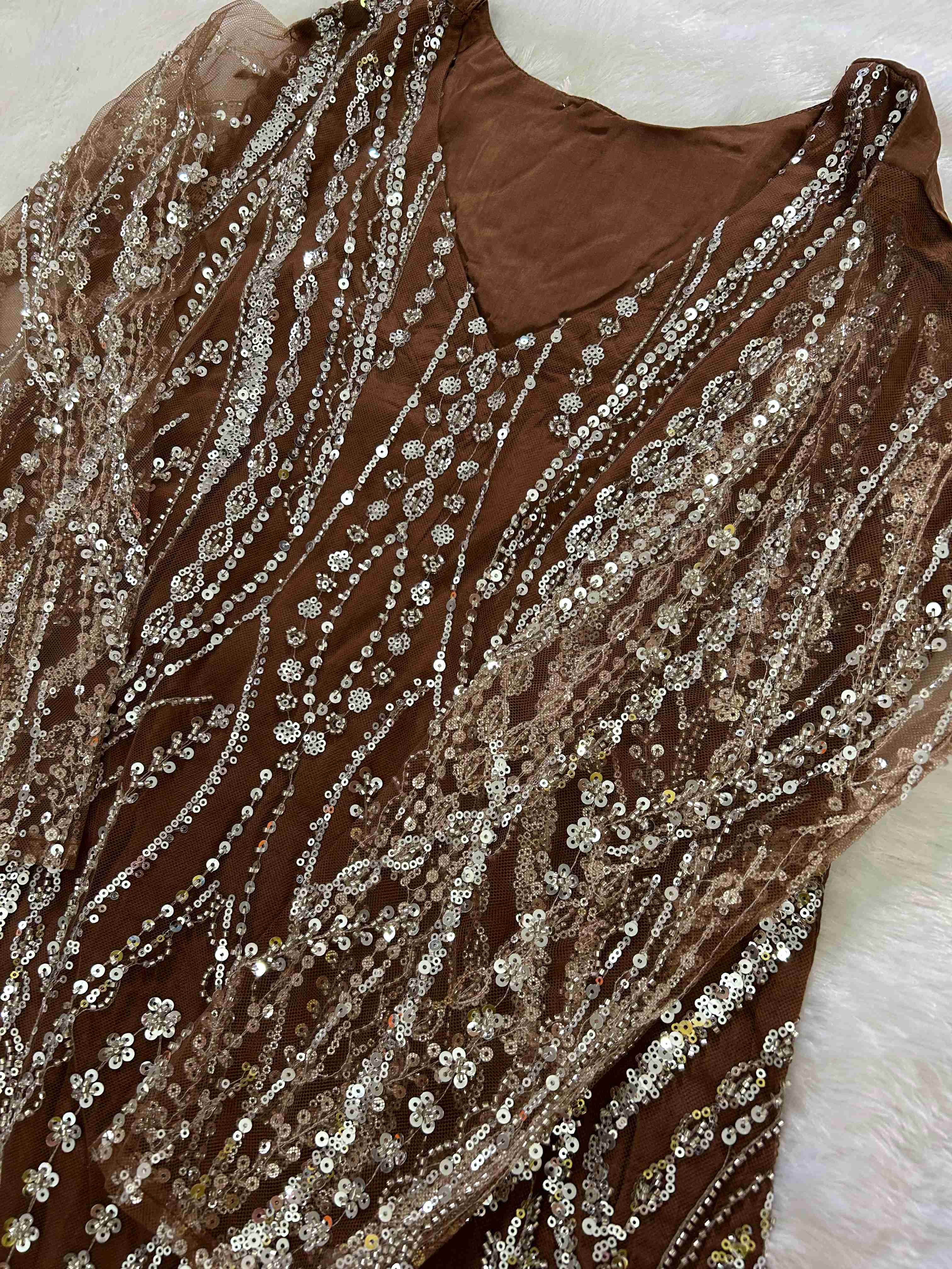 Royal Bronze Net Dress with beaded detailing