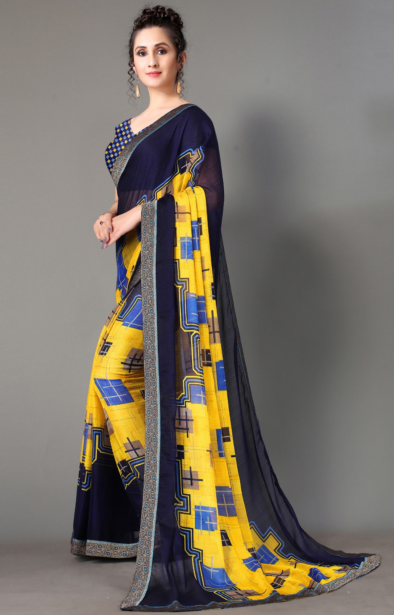 Women Yellow Chiffon Geometric Print Saree-S_L21SHUBHLABH31001SSR01