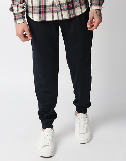 Hemsters | Men's Blue Cotton Solid Trackpants 0