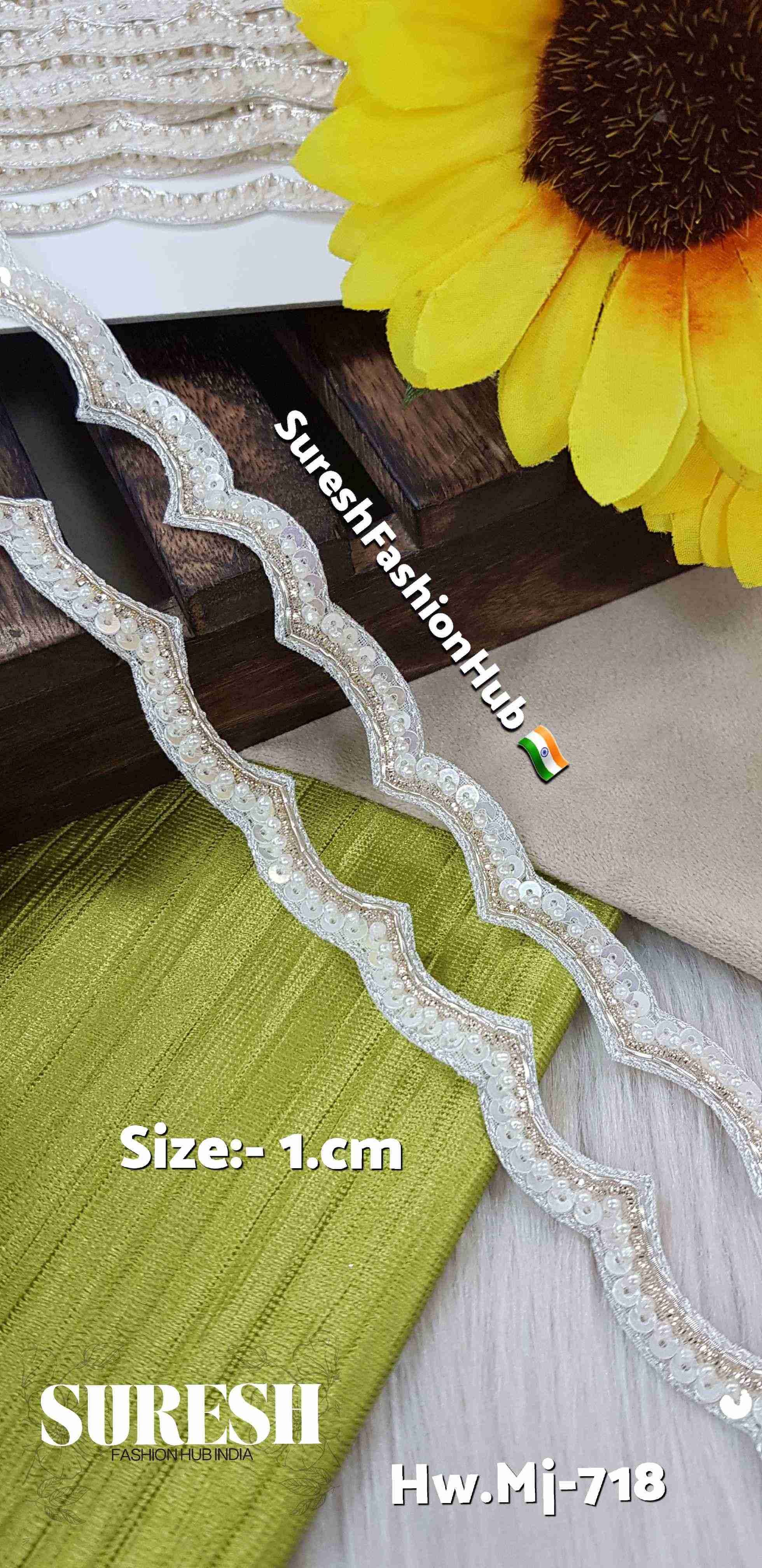 Pearl Double Scalloped Zari & Beads Border Lace