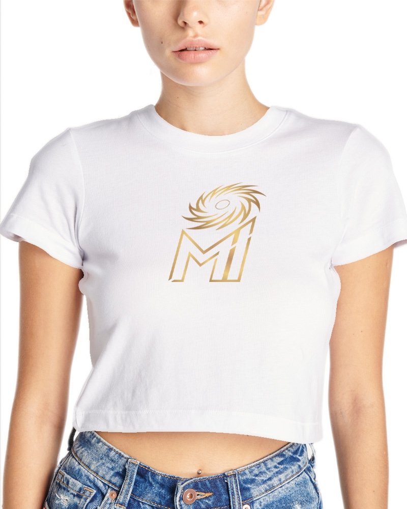 Dudeme | MI: Official Gold Logo Printed Women's Crop Top (White)