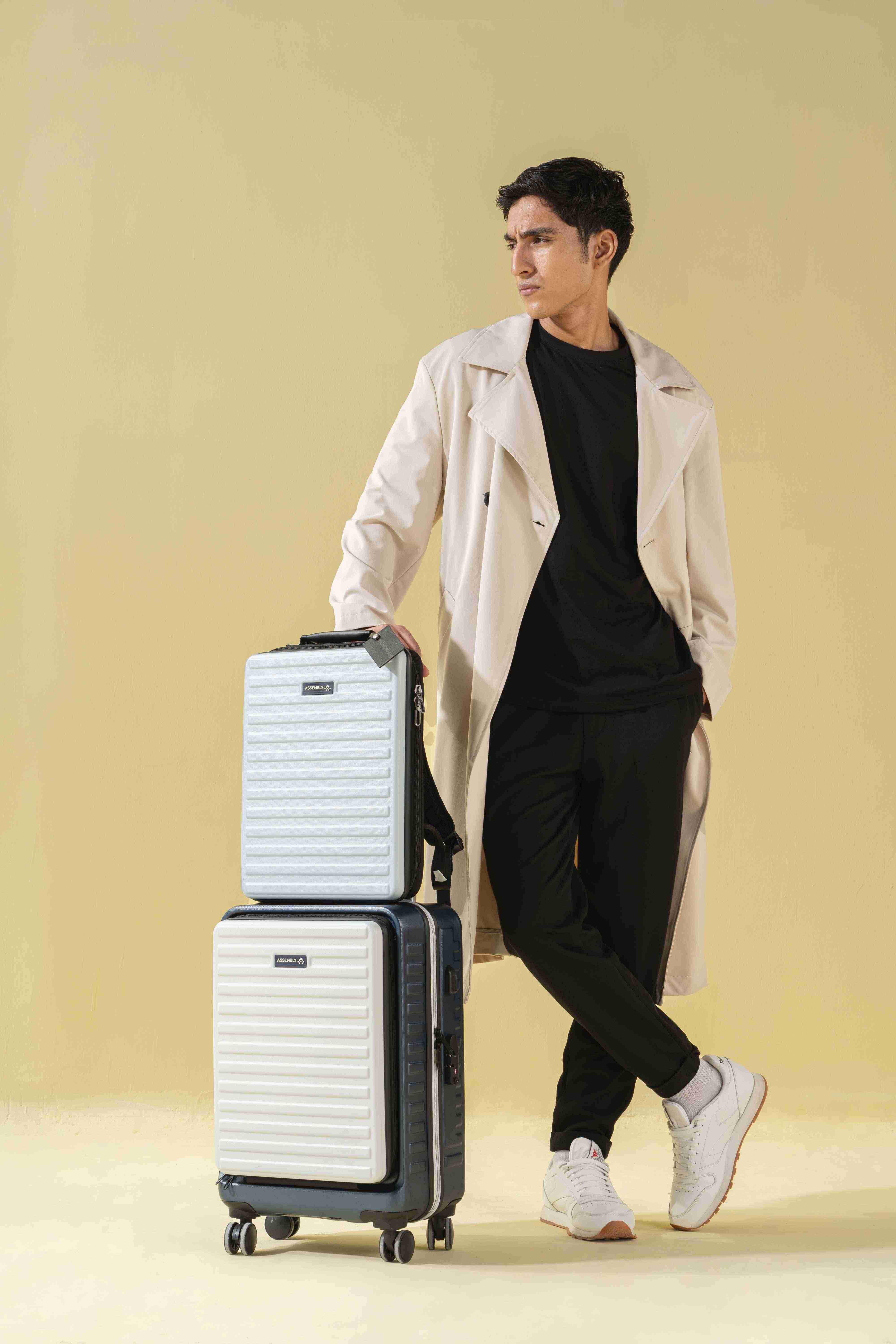 Assembly Hard Sided Polycarbonate Cabin Trolley Bag (54 cm) with Hard Shell Laptop Backpack - Blue Silver