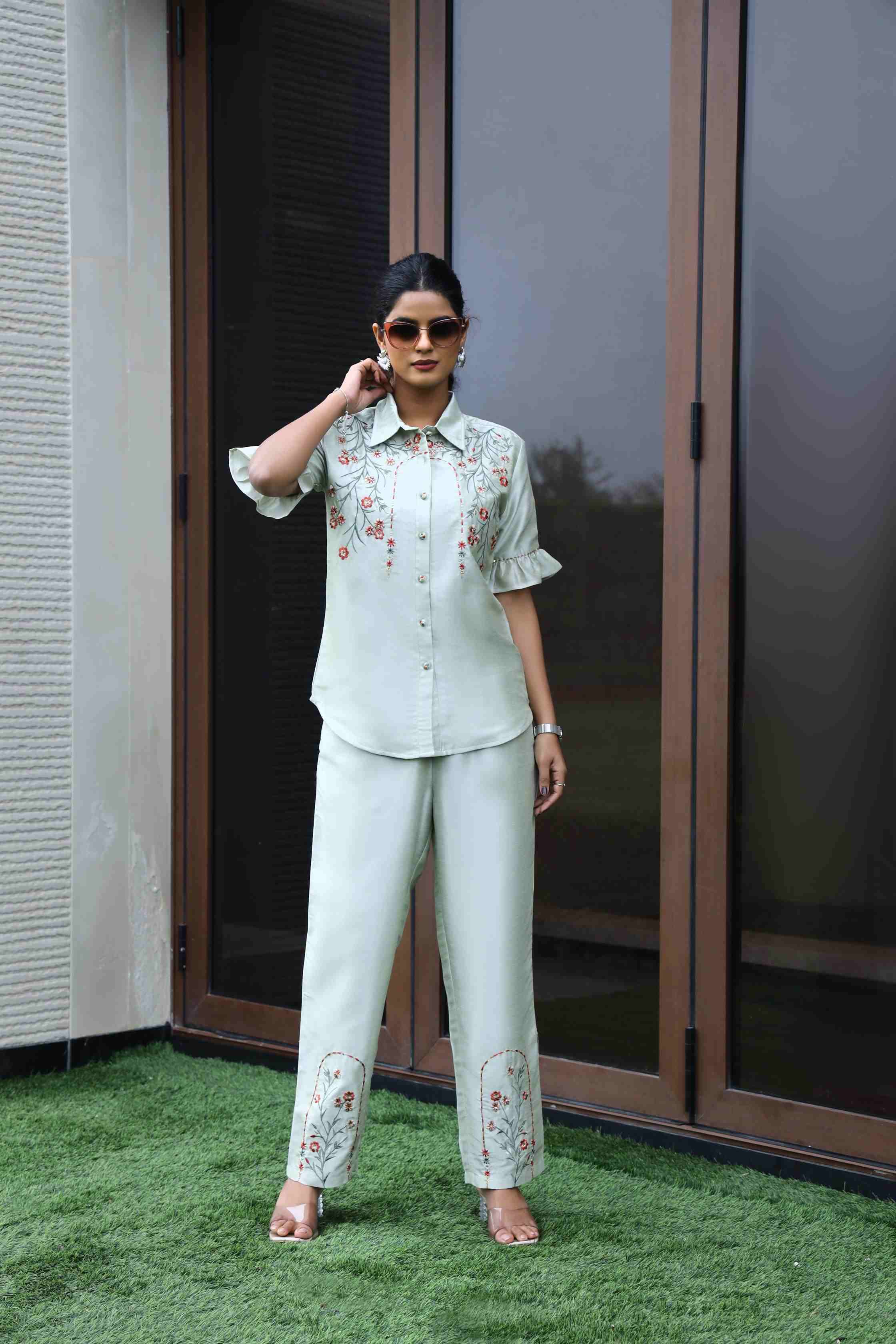 WOMEN'S SILK ELEGANT EMBROIDERED CO-ORD SET