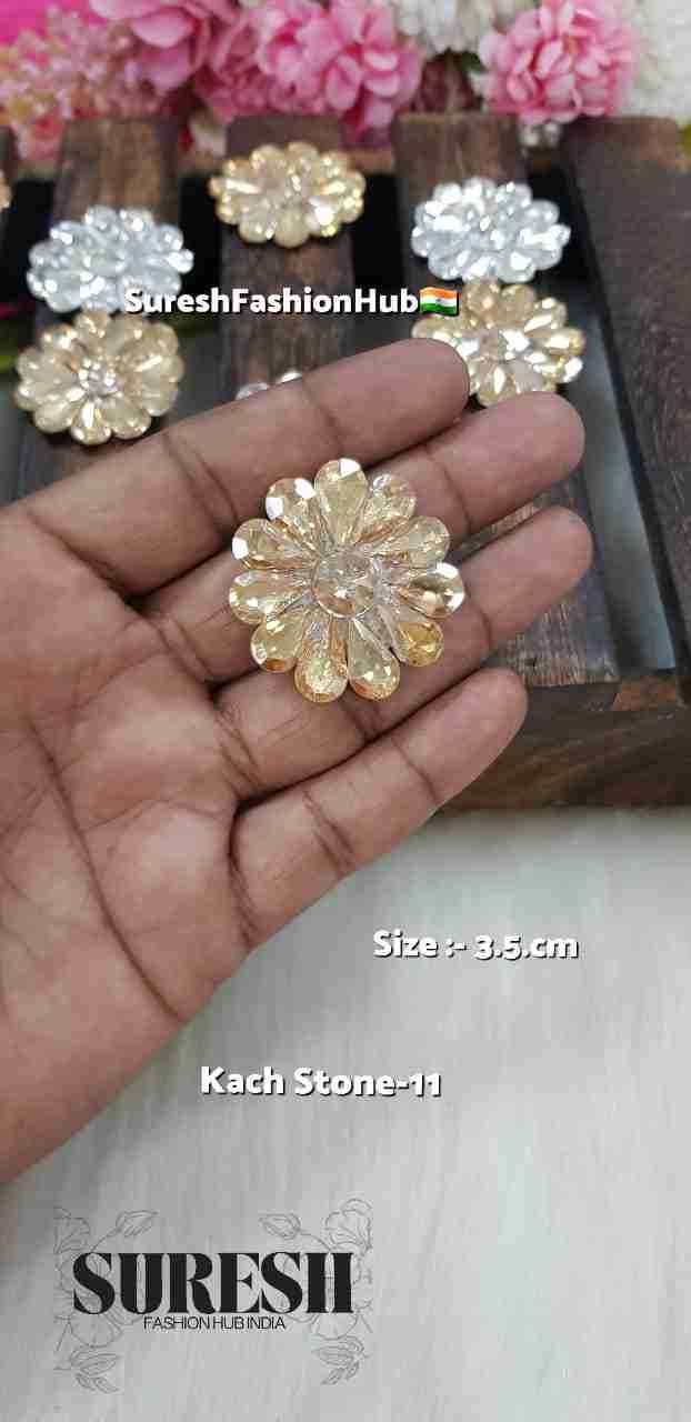 Gold Handmade Rhinestone Flower Butti Patch – K S-11