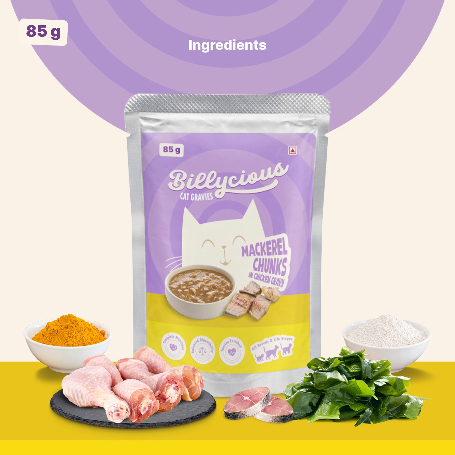 Billycious Mackerel Chunks in Chicken Gravy Wet Cat Food, 85g