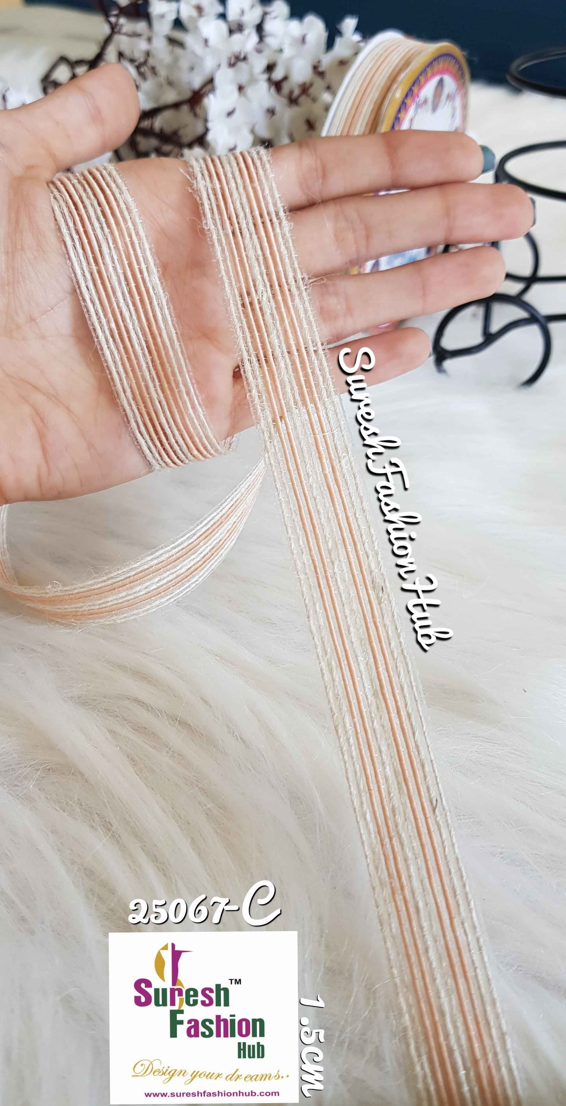 Peach & White Stripes Thin Trim