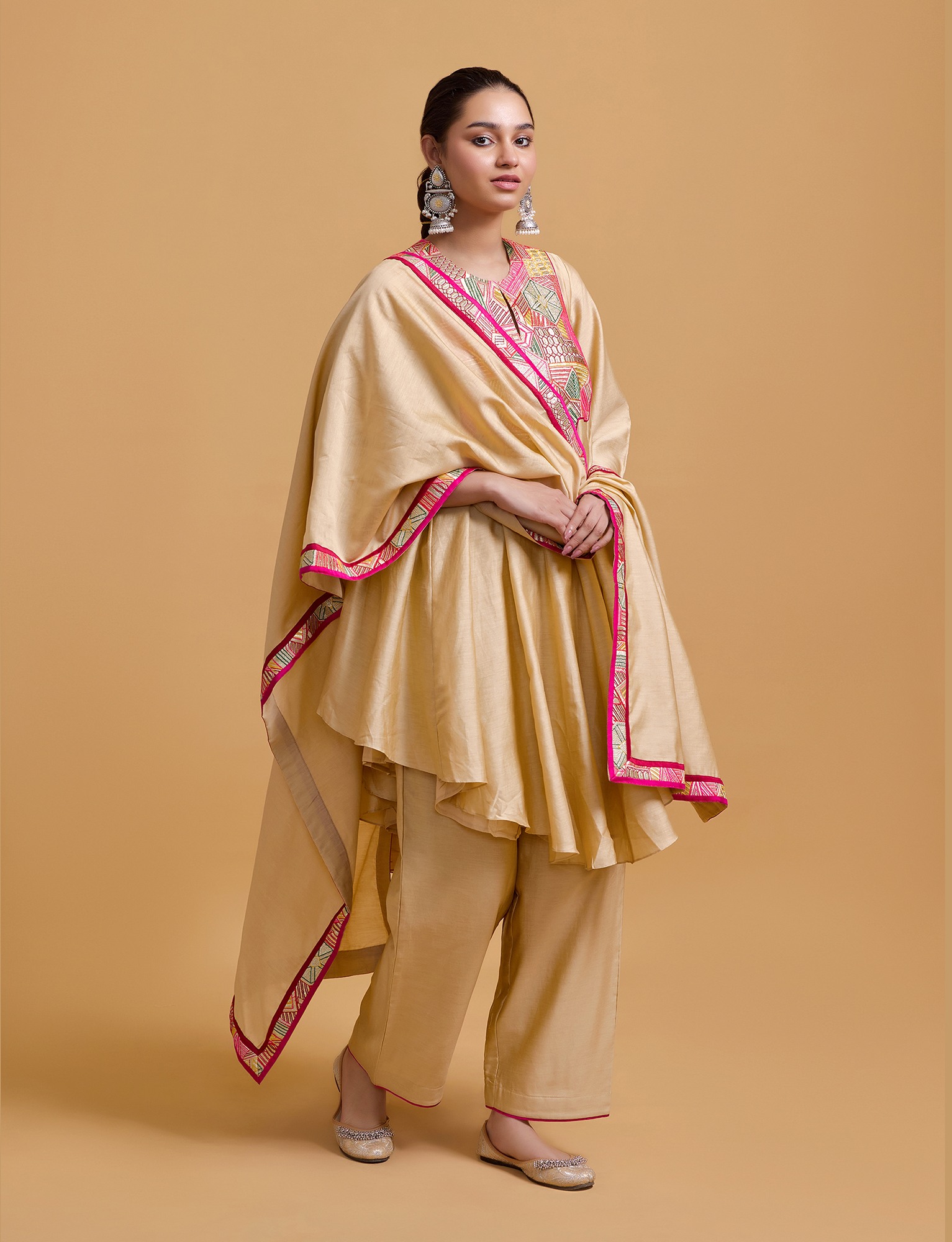 Mithai Beige Step Yoke Kurta Set