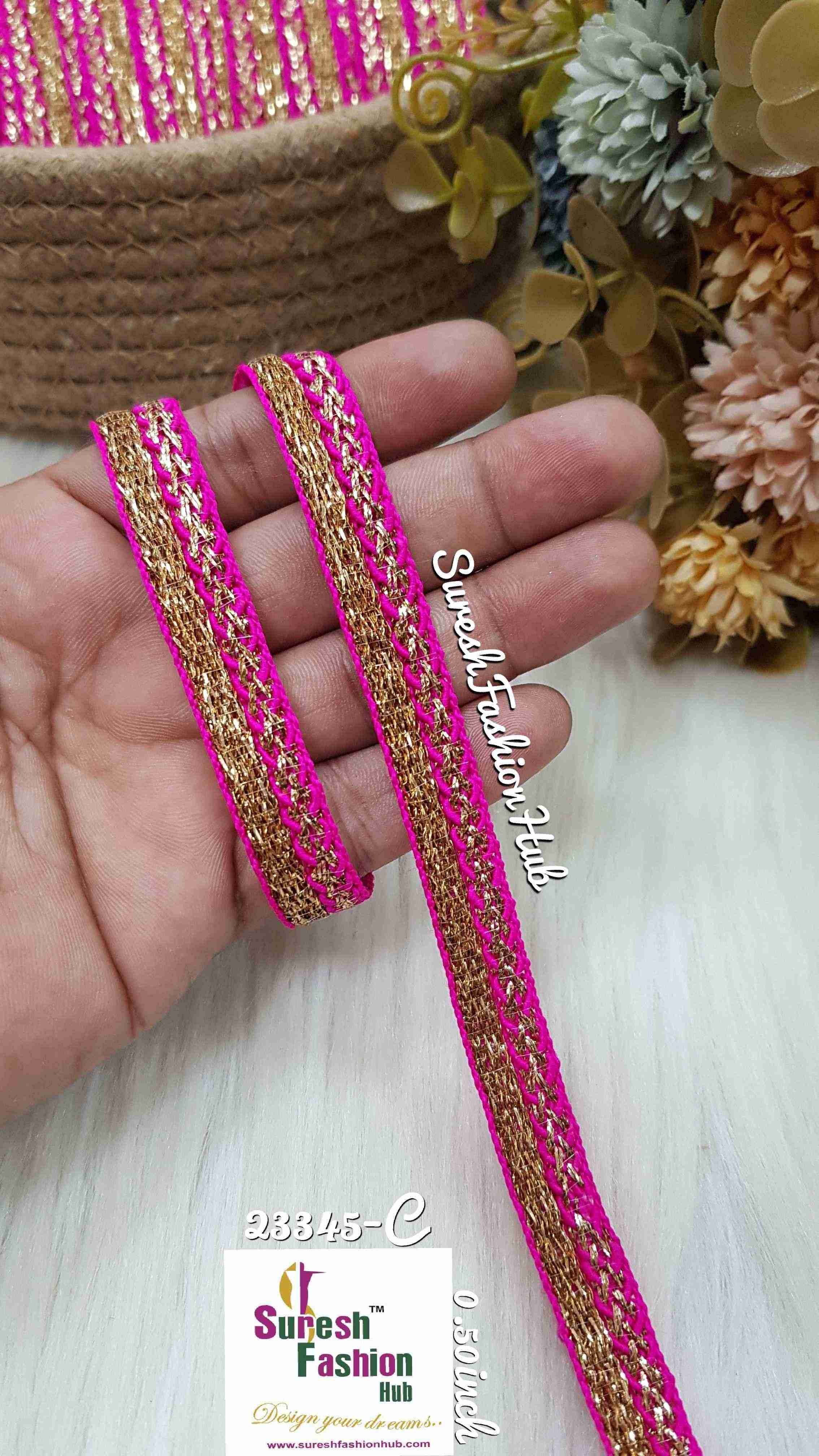 Golden Zari Glimmer Pink Bases Designer Trims
