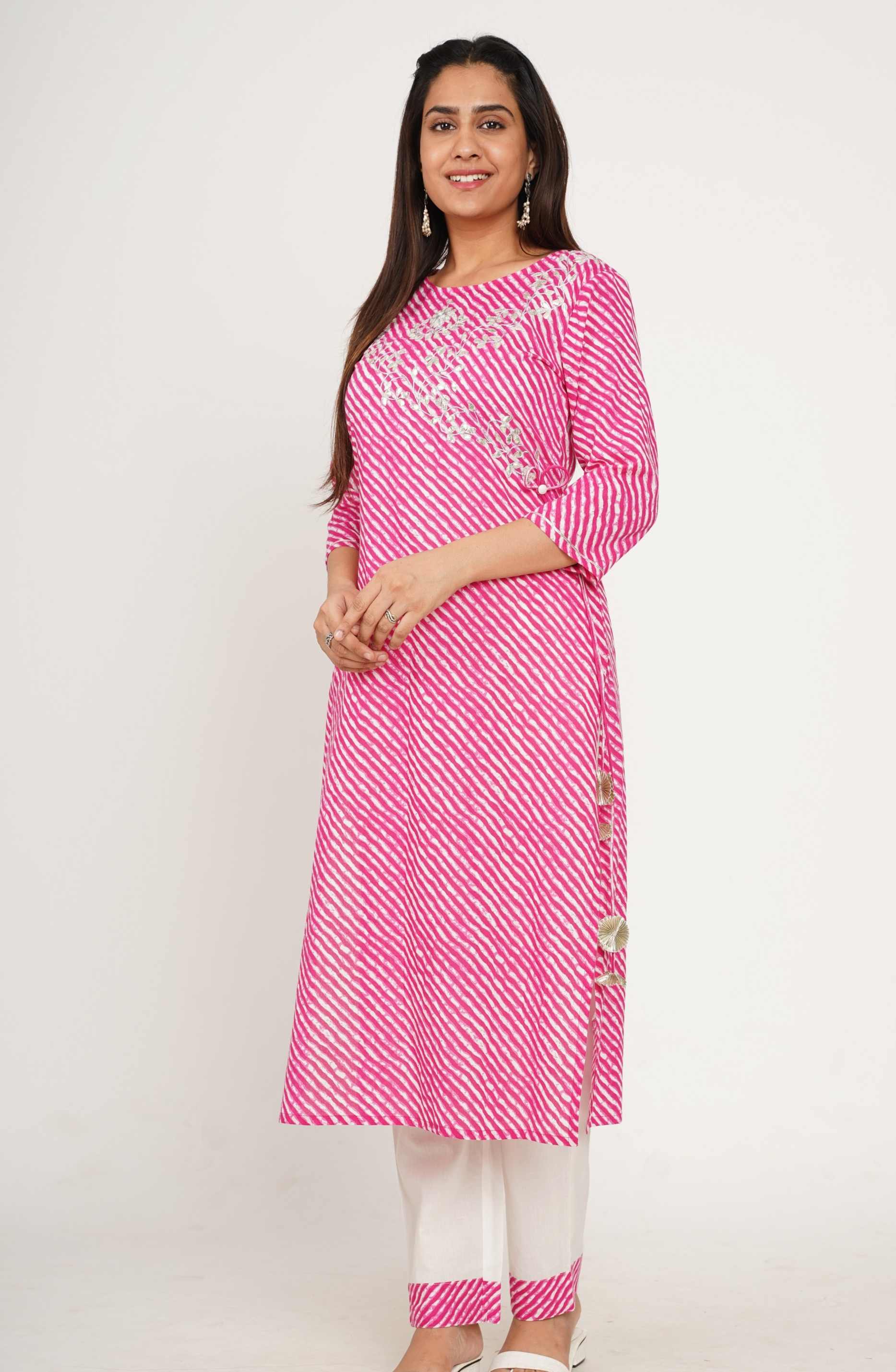 Leheriya Printed Gota Patti Yoke Embroidered Straight with pant