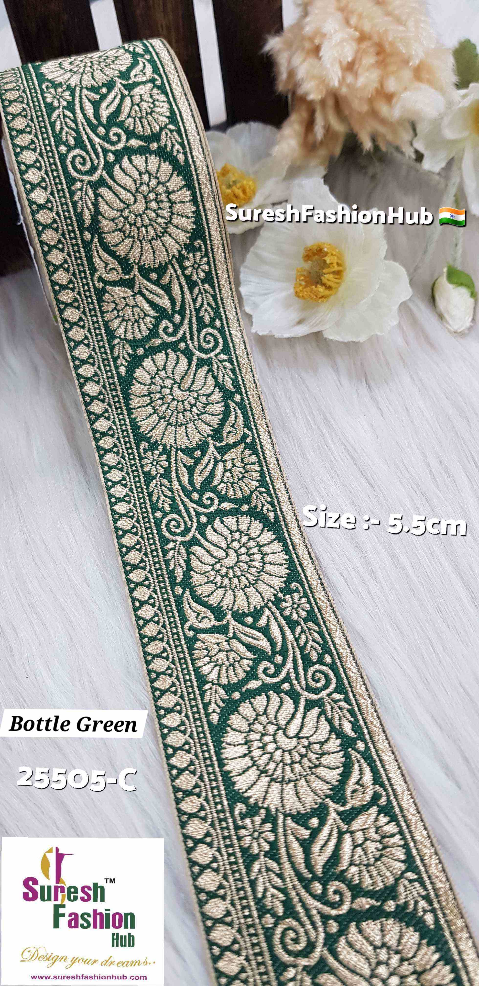 Bottle Green Elegance Banarasi Floral Trim