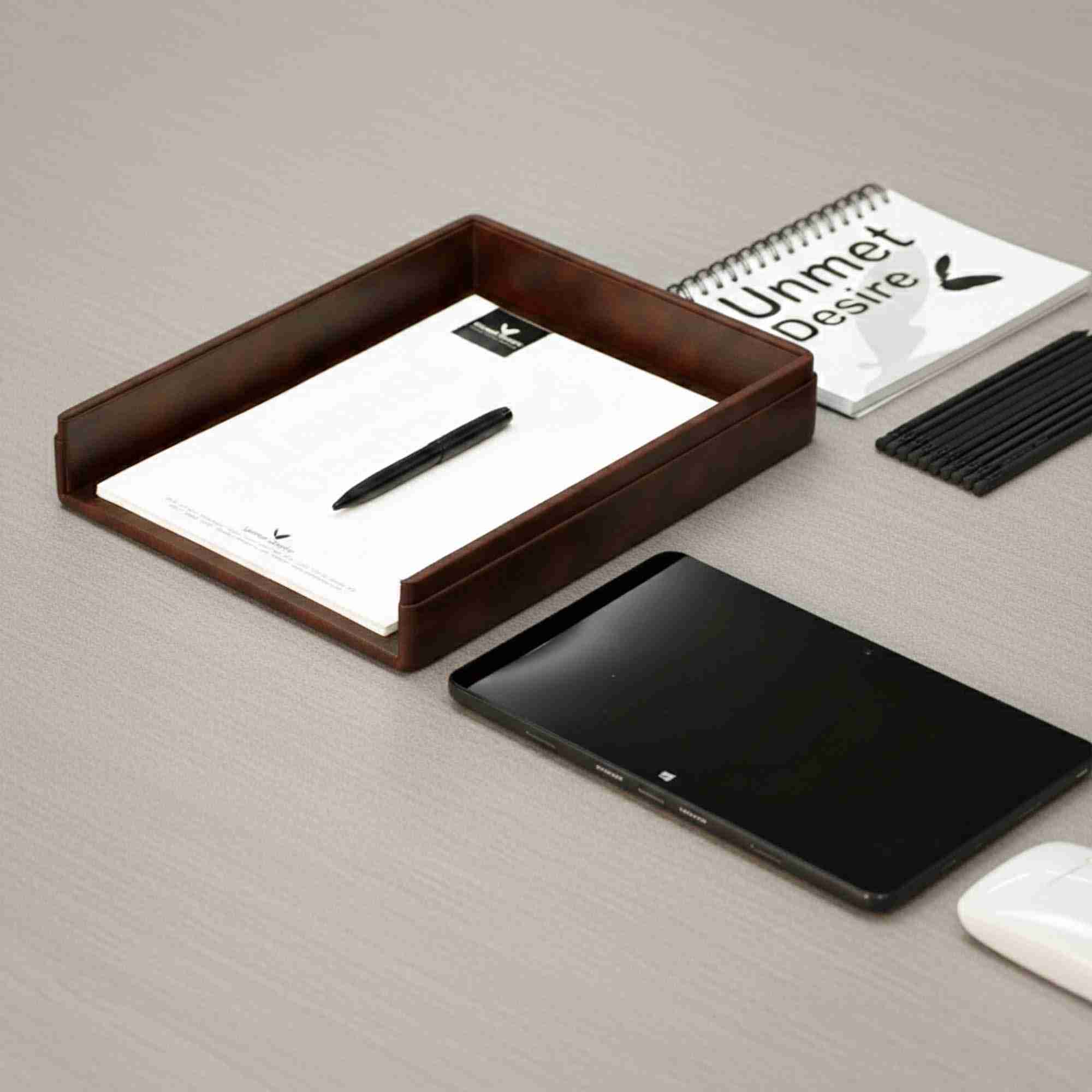 A4 Paper Tray / Letter Tray | Faux Leather | Classic | Brown