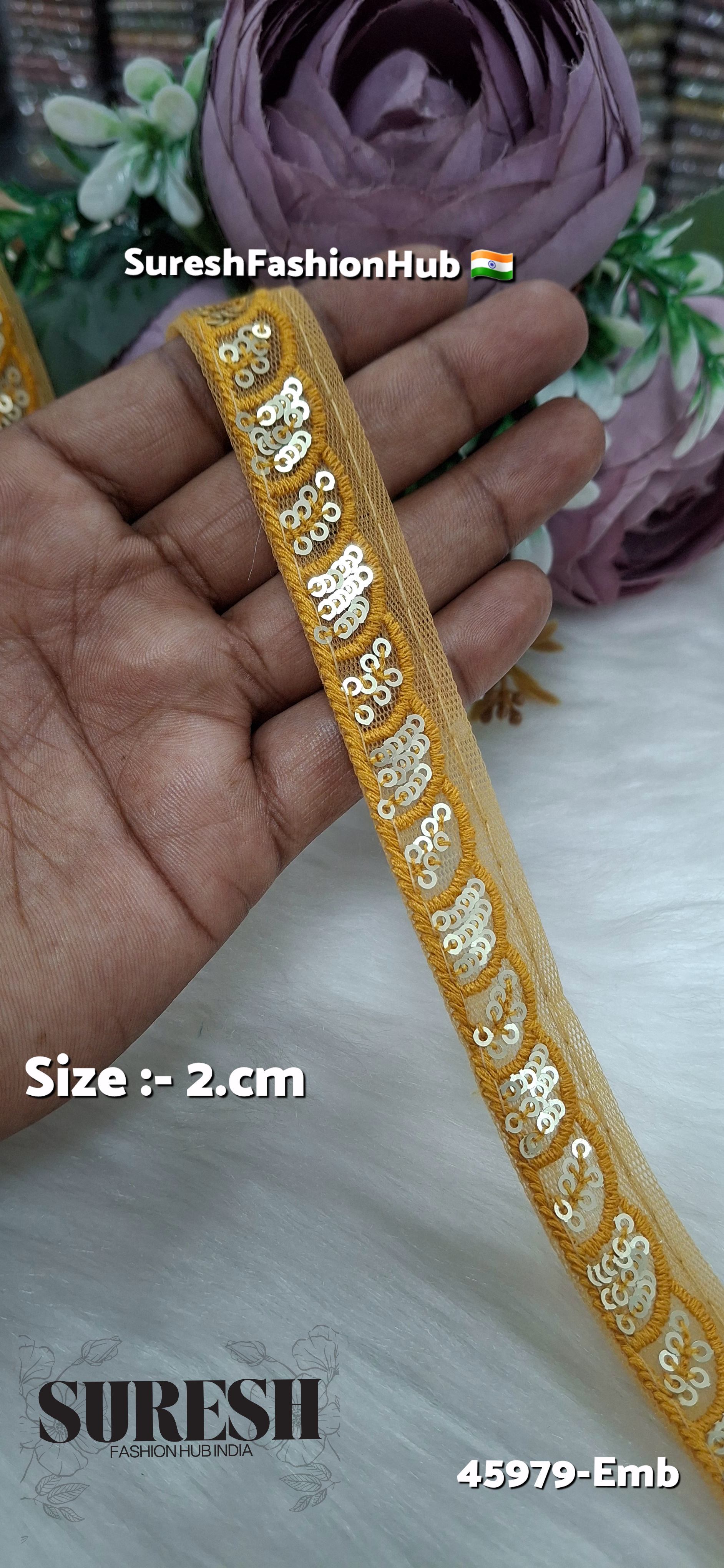 Mustard Tone-on-Tone Net Embroidery Lace