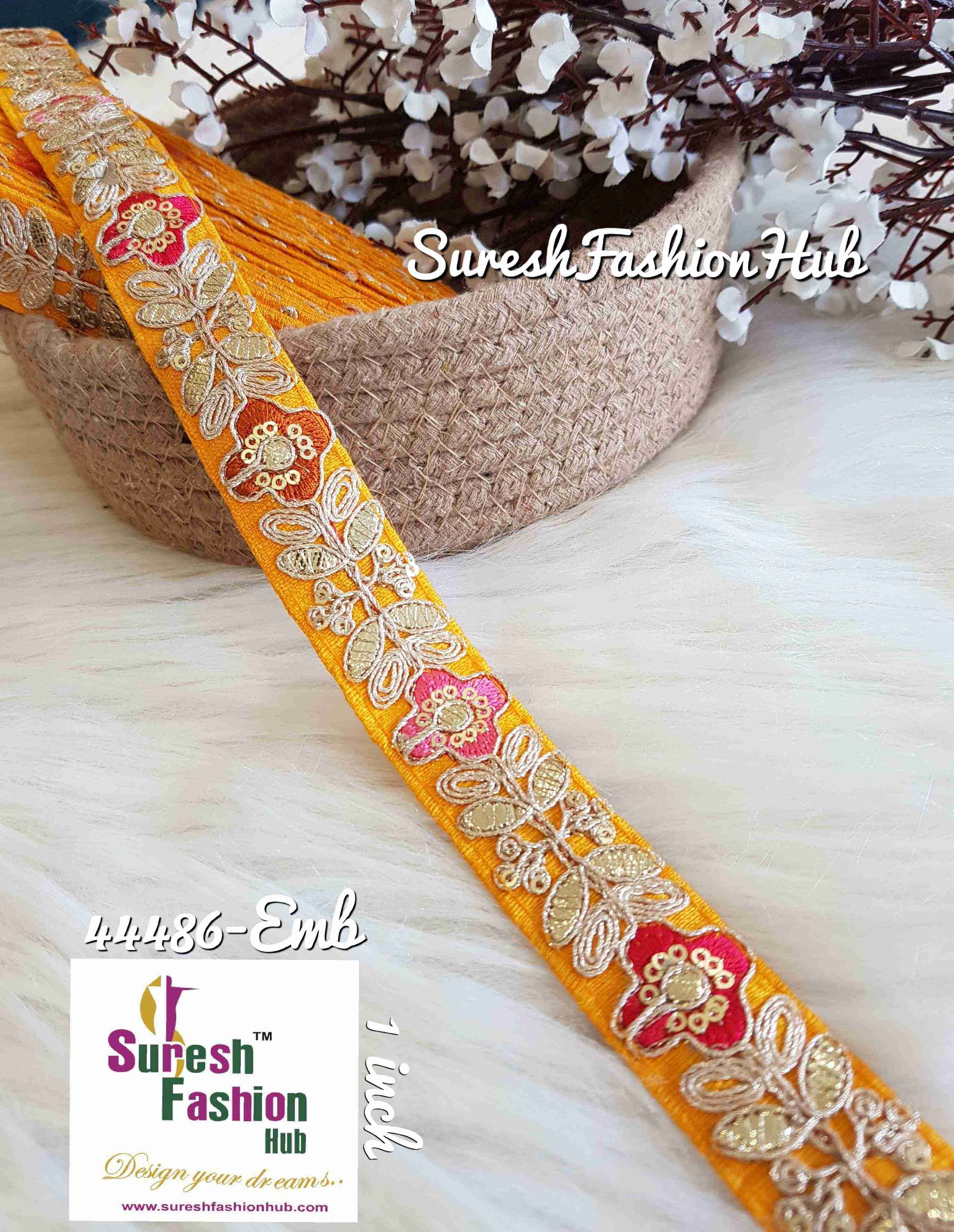 Yellow Leaves And Flowers Gota Patti Trim